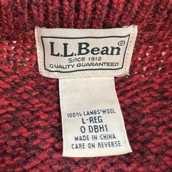 L.L. Bean Men's Burgundy Pullover Lambs Wool Button Knitted‎ Sweater L - Picture 5 of 16